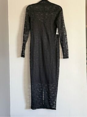 NWT Forever 21 Black Lace Long-Sleeve Layered  Midi Dress